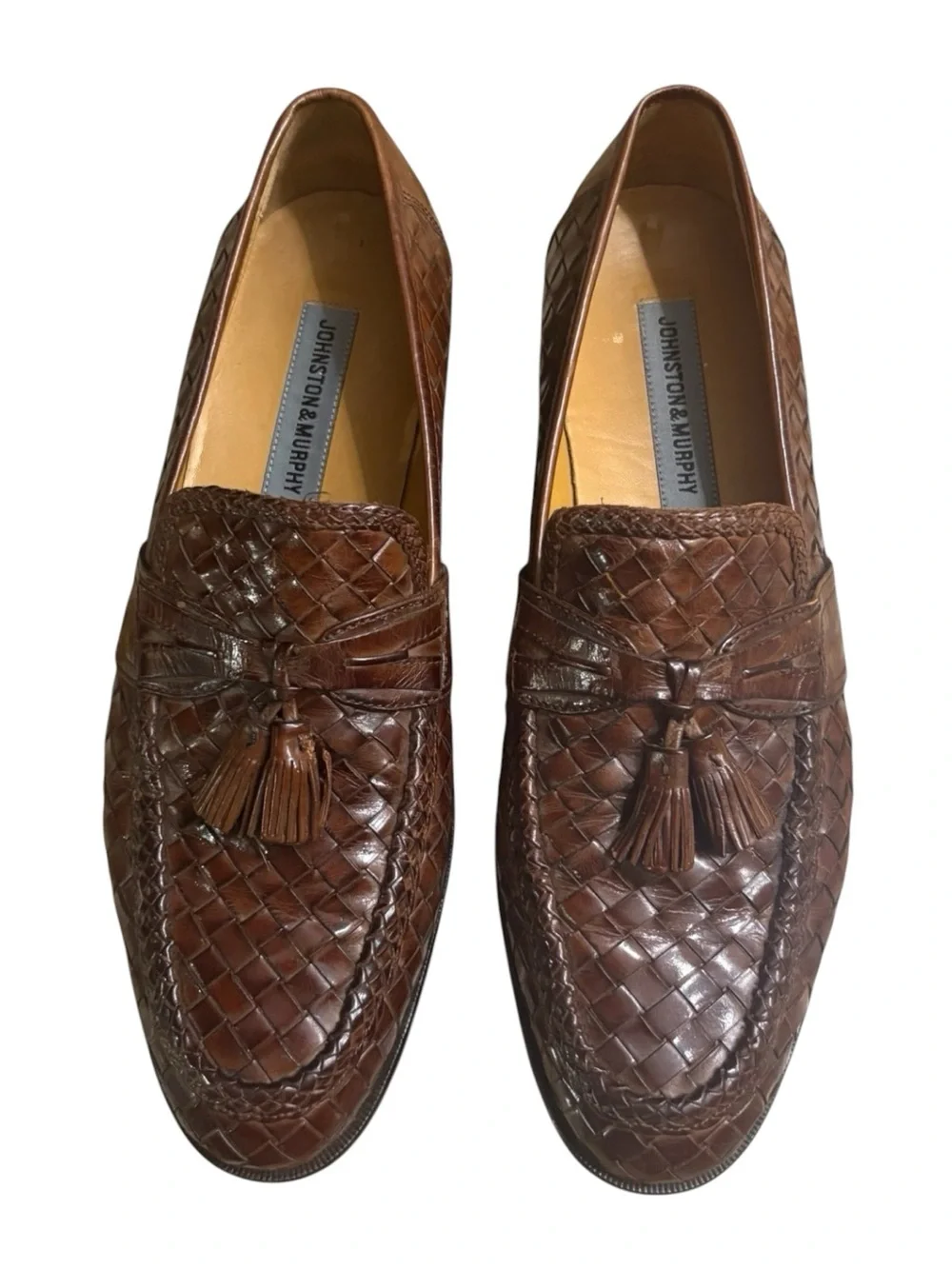JOHNSTON & MURPHY Domani Leather Woven Slip-On Tassel Loafers Size 11